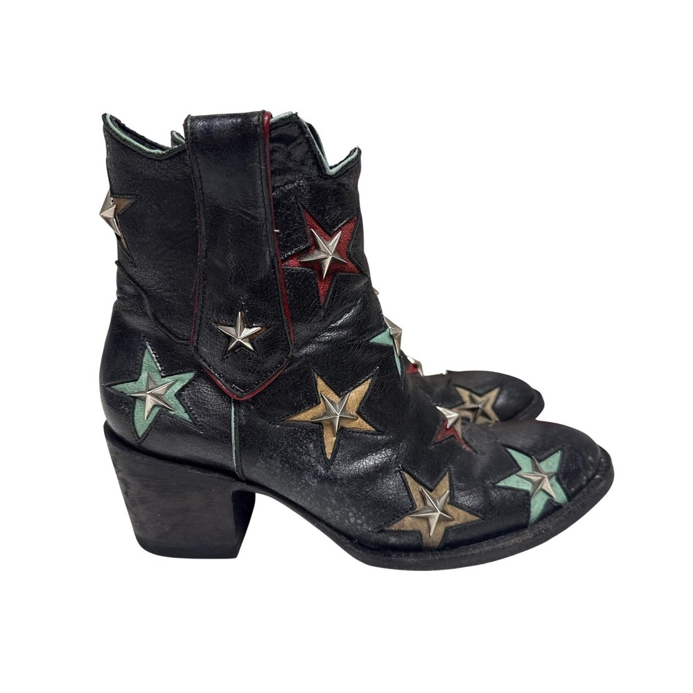 Mexicana Tatis Stars Ankle Boot‎ 7.5 Black Studded Leather Western Cowgirl RARE